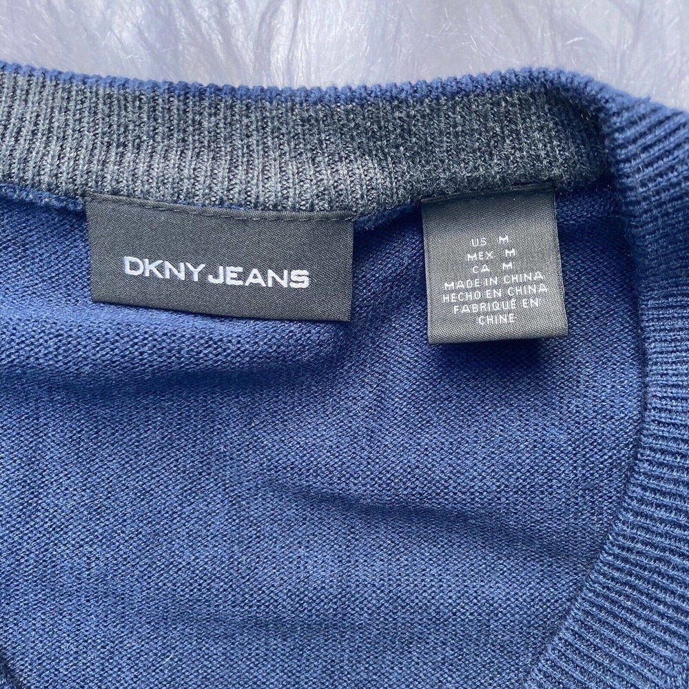 DKNY Jeans Blue Cotton Pullover Sweater Size Medium Casual Career Autumn Mens - Picture 4 of 6